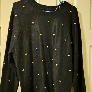 Lucky Brand L, black NWT sweater with rose gold heart embellishments on front